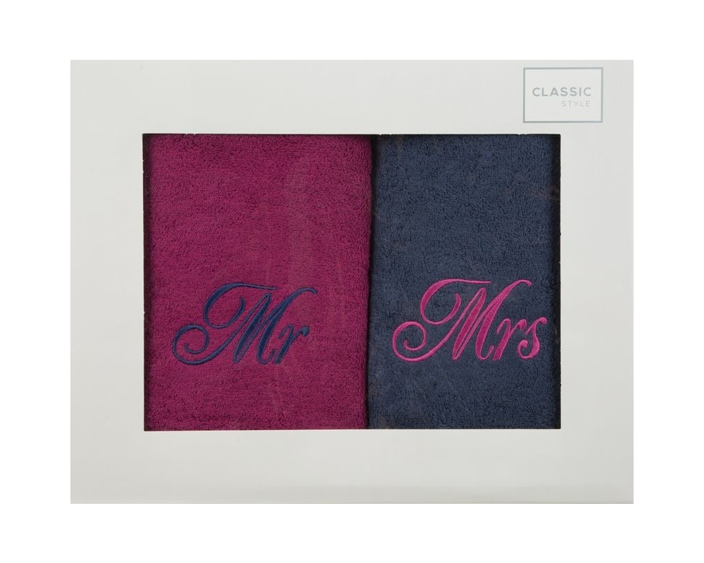 Darčekové balenie uterákov Mr & Mrs - ružová, šedá 50 x 90 cm